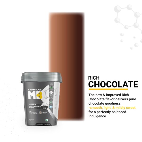 MuscleBlaze Biozyme Performance Whey Protein Powder, Rich Chocolate (4kg / 8.8lbs) | 25g Protein Per Scoop | Clinically Tested 50% Higher Protein Absorption