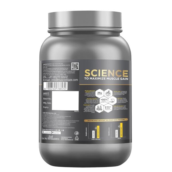 MuscleBlaze Biozyme Gold 100% Whey Protein (Monk Fruit Sweetened Chocolate Hazelnut, 1kg / 2.2 lb) | Whey Isolate as Primary Protein Source