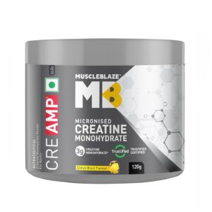 MuscleBlaze Micronised Creatine Monohydrate CreAMP Powder, Citrus Blast (30 Servings, 120g) | Trustified Certified Creatine