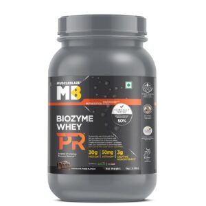 MuscleBlaze Biozyme Whey Protein PR Powder with 30g Protein, 3g Creatine Monohydrate & 50mg AstraGin (Chocolate Fudge, 1kg / 2.2lbs) | Trustified Gold Certified