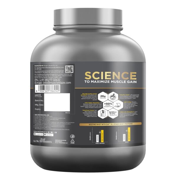 MuscleBlaze Biozyme Gold 100% Whey Protein (Double Rich Chocolate, 2kg / 4.4 lb) | Whey Isolate as Primary Protein Source