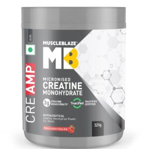 MuscleBlaze Micronised Creatine Monohydrate CreAMP Powder, Watermelon Kool Aid (80 Servings, 320g) |Trustified Certified Creatine