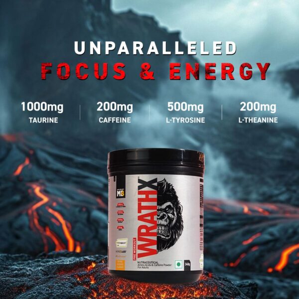 MuscleBlaze Pre Workout WrathX with Creapure, Nitroblaze & BioPerine (Mango Mayhem, 340g, 20 Servings)