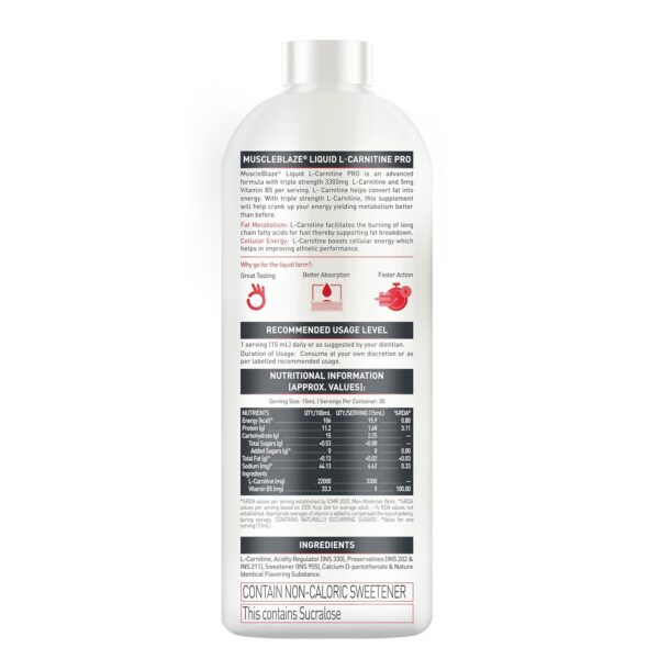 MuscleBlaze Liquid L-Carnitine PRO (Tangy Orange, 450ml) | 3300mg L- Carnitine |Triple Strength Formula