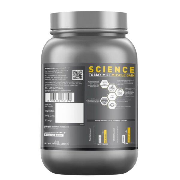 MuscleBlaze Biozyme Performance Whey Protein Powder, French Vanilla Creme (1kg / 2.2lbs) | 25g Protein Per Scoop | Clinically Tested 50% Higher Protein Absorption