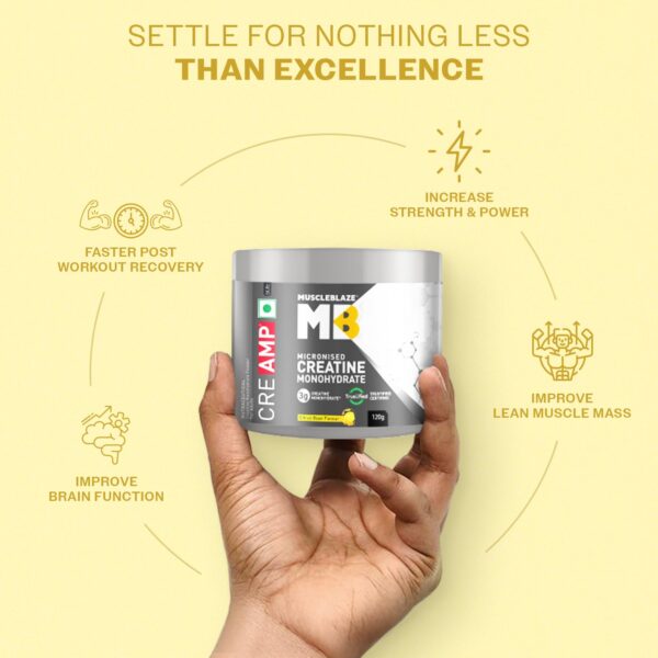 MuscleBlaze Micronised Creatine Monohydrate CreAMP Powder, Citrus Blast (30 Servings, 120g) | Trustified Certified Creatine