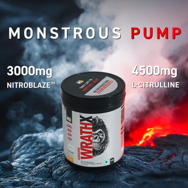 MuscleBlaze Pre Workout WrathX with Creapure, Nitroblaze & BioPerine (Mango Mayhem, 340g, 20 Servings)