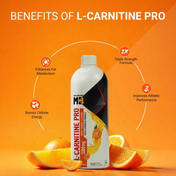 MuscleBlaze Liquid L-Carnitine PRO (Tangy Orange, 450ml) | 3300mg L- Carnitine |Triple Strength Formula
