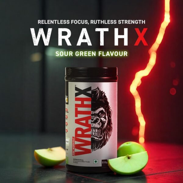 MuscleBlaze Pre Workout WrathX with Creapure, Nitroblaze & BioPerine (Sour Green, 510g, 30 Servings)