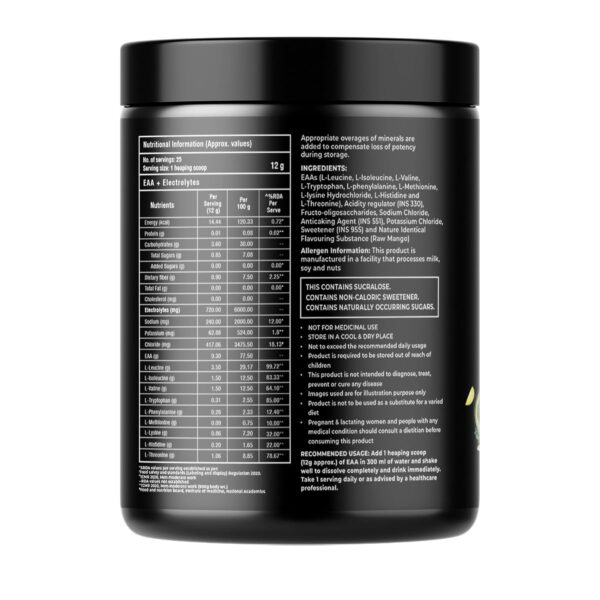 Foodstrong EAA 9000 with Hydrating Electrolytes, Raw Mango Flavour, 9g Essential Amino Acids (EAA) & 6g BCAA Per Serving – Supports Muscle Recovery & Rehydration – 300g, 25 Servings