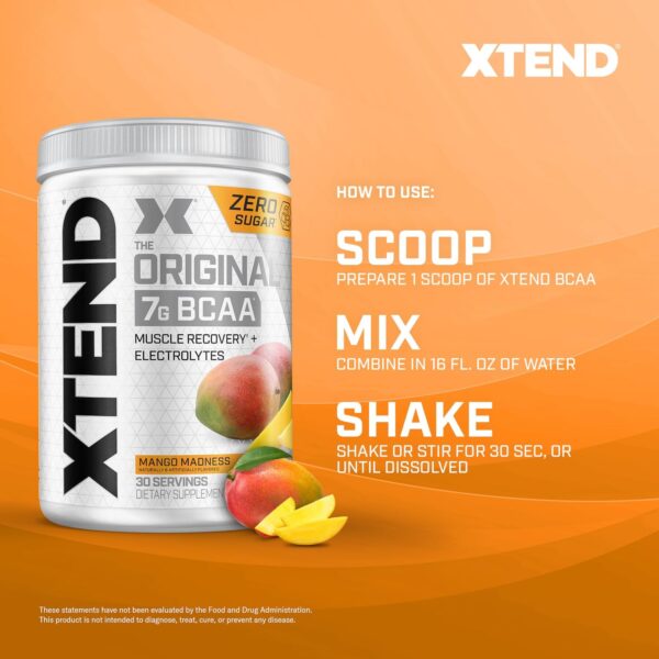 Scivation Xtend Original Bcaa Powder(Mango Madness)-Sugar Free Workout Muscle Recovery Drink With 7G Bcaa, Amino Acid Supplement With L Glutamine & Electrolytes-405 Gms(30 Servings)