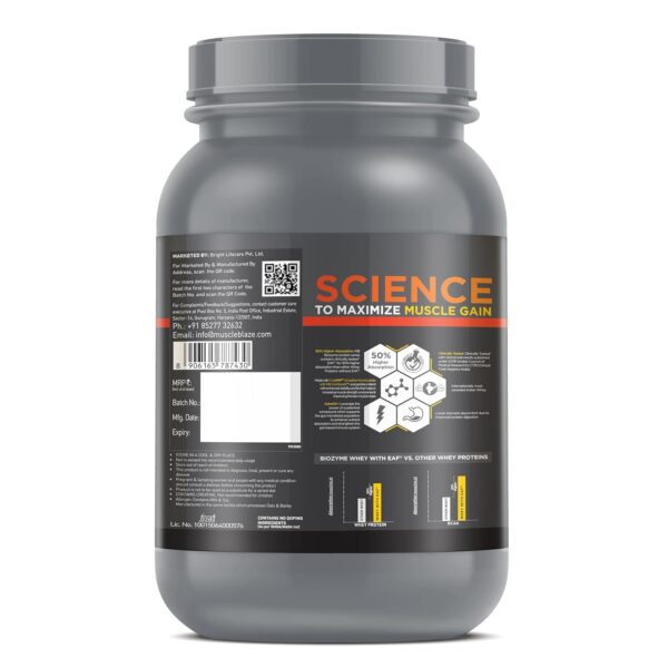 MuscleBlaze Biozyme Whey Protein PR with 30g Protein, 3g Creatine Monohydrate & 50mg AstraGin® (Cookies & Cream, 1kg / 2.2lbs) | Trustified Gold Certified