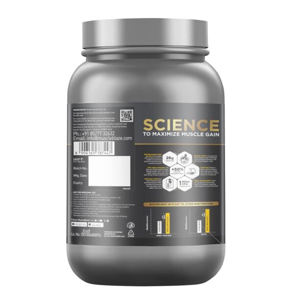 MuscleBlaze Biozyme Gold 100% Whey Protein (Double Rich Chocolate, 1kg / 2.2 lb) | Whey Isolate as Primary Protein Source