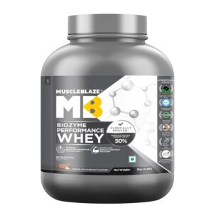 MuscleBlaze Biozyme Performance Whey Protein Powder, Chocolate Hazelnut (2kg / 4.4lbs) | 25g Protein Per Scoop | Clinically Tested 50% Higher Protein Absorption