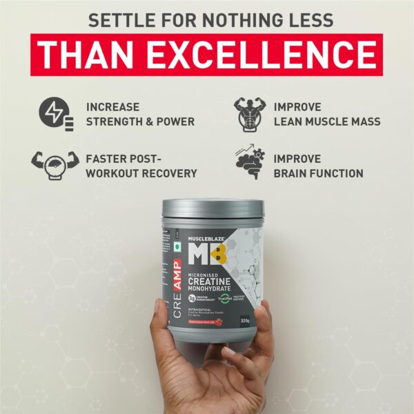 MuscleBlaze Micronised Creatine Monohydrate CreAMP Powder, Watermelon Kool Aid (80 Servings, 320g) |Trustified Certified Creatine