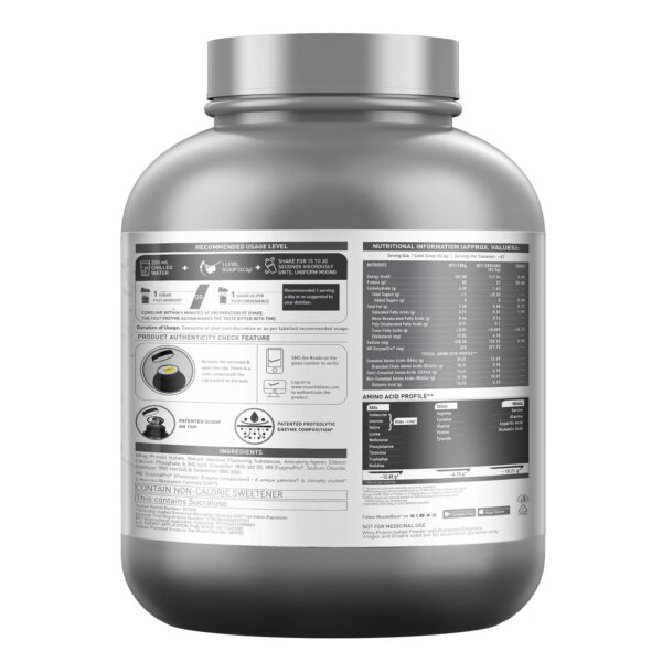 MuscleBlaze Biozyme Iso-Zero, Low Carb Whey Protein Isolate Powder | 27g Isolate Whey Per Scoop (Cookies & Cream, 2kg / 4.4lbs) | USA Patent-Published Enhanced Absorption Formula (EAF)