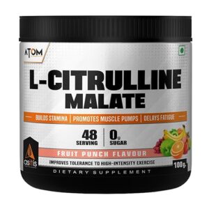 AS-IT-IS ATOM L Citrulline Malate 2:1-100gms | 48 servings | 0 Sugar | Improves Tolerance to High-Intensity Exercise | Builds Stamina | Fruit Punch