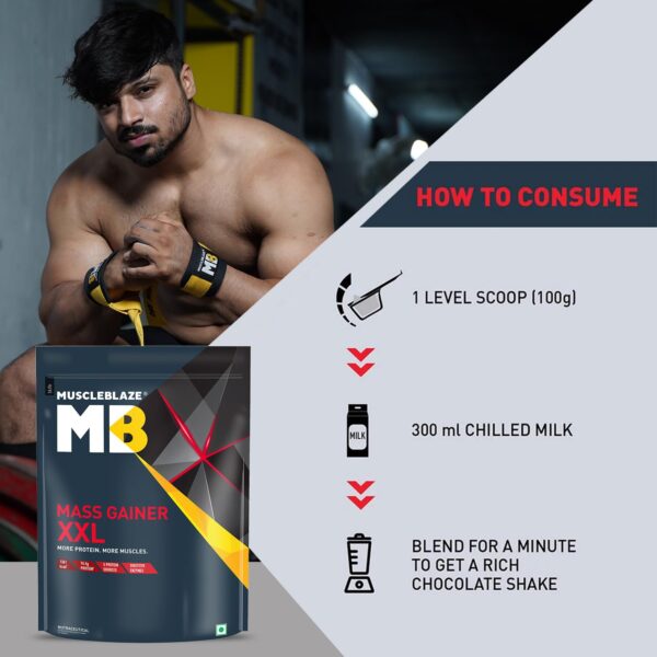 MuscleBlaze Mass Gainer XXL (Chocolate, 1kg / 2.2lbs, 10 Servings) | With Complex Carbs, High Protein & Digestive Enzymes, Powder
