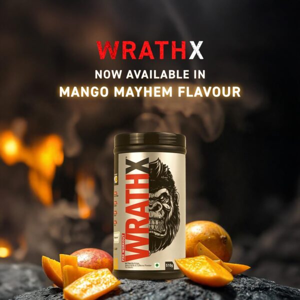 MuscleBlaze Pre Workout WrathX with Creapure®, Nitroblaze & BioPerine (Mango Mayhem, 510g, 30 Servings)