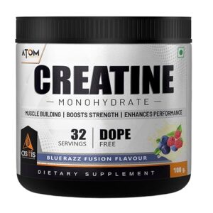 AS-IT-IS ATOM Creatine Monohydrate 100g - 32 Servings | Dope Free | Enhances Performance | Promotes Muscle Gains | Blue razz Flavour…