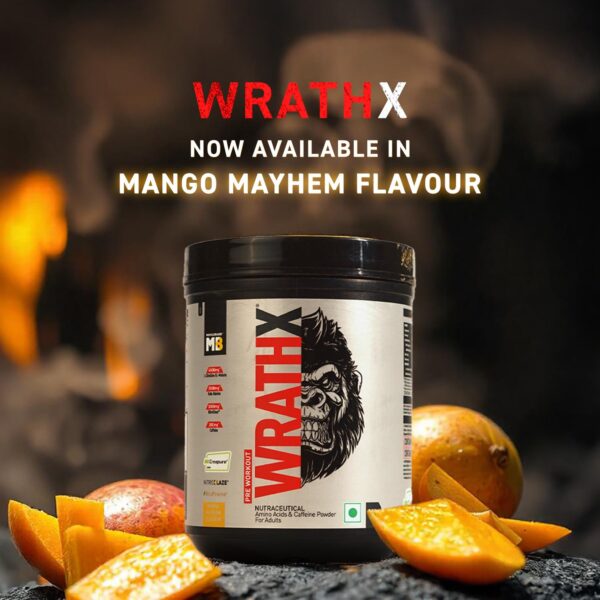 MuscleBlaze Pre Workout WrathX with Creapure, Nitroblaze & BioPerine (Mango Mayhem, 340g, 20 Servings)