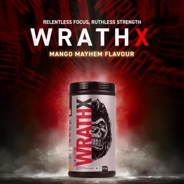MuscleBlaze Pre Workout WrathX with Creapure®, Nitroblaze & BioPerine (Mango Mayhem, 510g, 30 Servings)