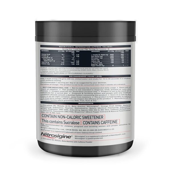 MuscleBlaze Pre Workout WrathX PUMP with Nitrosigine & L-Citrulline (Citrus Blast, 300g, 30 Servings)
