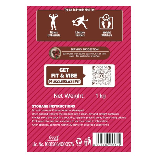 MuscleBlaze Fit High Protein Muesli (1kg, Dark Chocolate & Cranberry) | 22g Protein | With Raisins, Almonds & Super Seeds,High Protein Breakfast Cereals