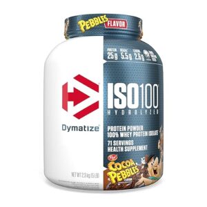 Dymatize Nutrition ISO100 Hydrolyzed Whey Protein Isolate | Fast-Digesting | Muscle Recovery Formula with Amino Acids | Low Sugar & Fat | Cocoa Pebble | 5 Lbs
