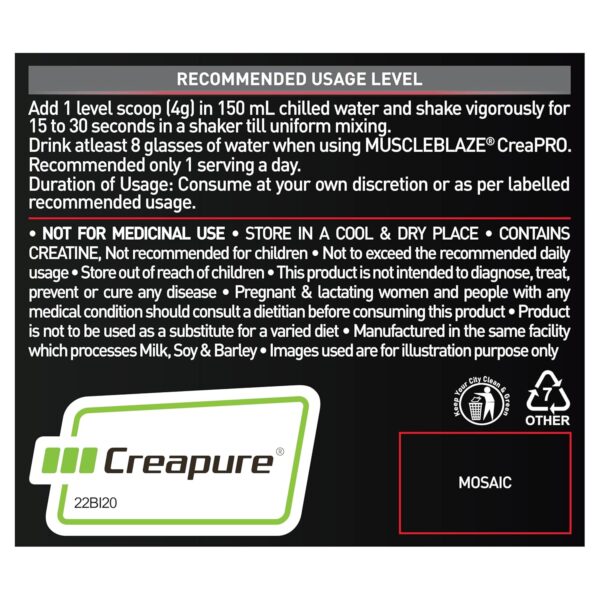 MuscleBlaze CreaPRO Creatine Monohydrate Powder with Creapure, Tangy Orange (62 Servings, 250g)