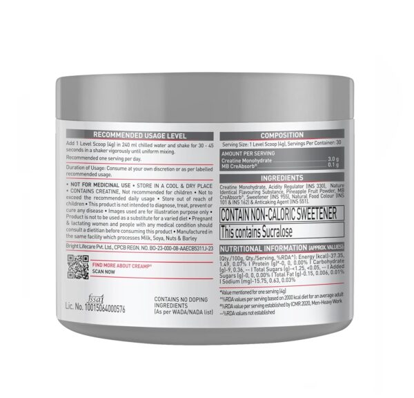 MuscleBlaze Micronised Creatine Monohydrate CreAMP Powder, Citrus Blast (30 Servings, 120g) | Trustified Certified Creatine