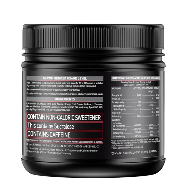 MuscleBlaze Pre Workout 200 Xtreme (Fruit Punch, 60 Servings, 200g) | 200mg Caffeine, 200mg Theanine, 2000mg Beta Alanine, 3000mg Citrulline