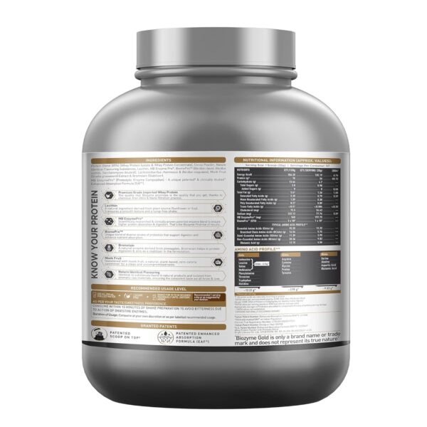 MuscleBlaze Biozyme Gold 100% Whey Protein (Monk Fruit Sweetened Chocolate Hazelnut, 2kg / 4.4 lb) | Whey Isolate as Primary Protein Source