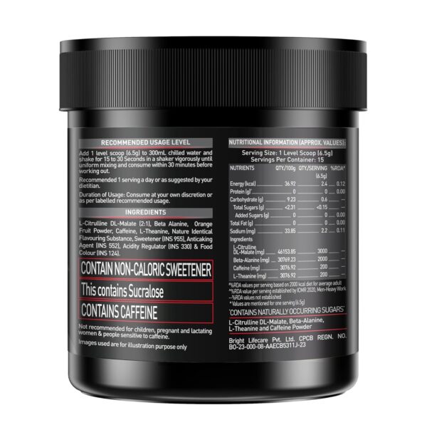 MuscleBlaze Pre Workout 200 Xtreme (Fruit Punch, 15 Servings, 100g) | 200mg Caffeine, 200mg Theanine, 2000mg Beta Alanine, 3000mg Citrulline, Powder