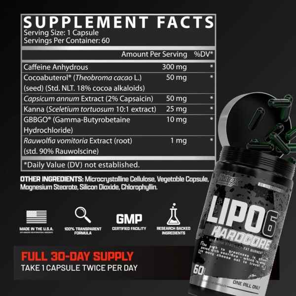 Nutrex Research Lipo-6 Hardcore Supplement, Supports Metabolism & Energy, Dietary Capsules – 60 Count