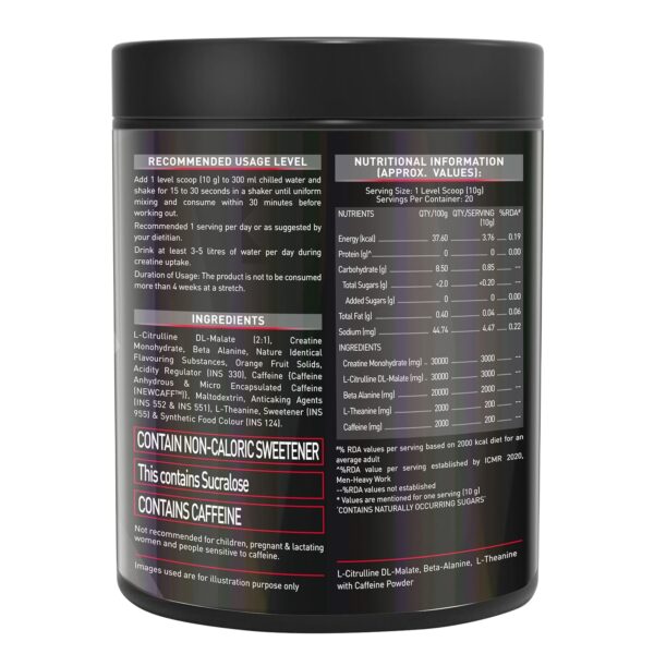 MuscleBlaze Pre Workout Crea-Xtreme (Berry Lime, 200g, 20 Servings) | 3000 mg Creatine Monohydrate, 200mg Caffeine, 200mg Theanine, 2000mg Beta Alanine
