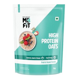 MuscleBlaze Fit High Protein Oats (Fruit & Super Seeds, 1kg) | 23g Protein | Breakfast Cereals for Weight Management