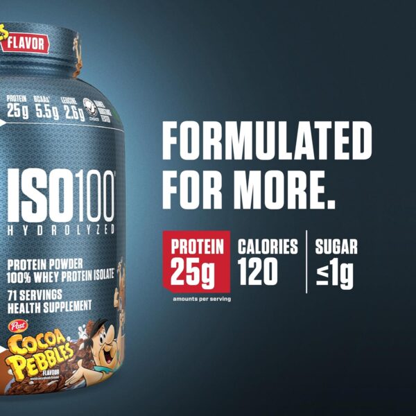 Dymatize Nutrition ISO100 Hydrolyzed Whey Protein Isolate | Fast-Digesting | Muscle Recovery Formula with Amino Acids | Low Sugar & Fat | Cocoa Pebble | 5 Lbs