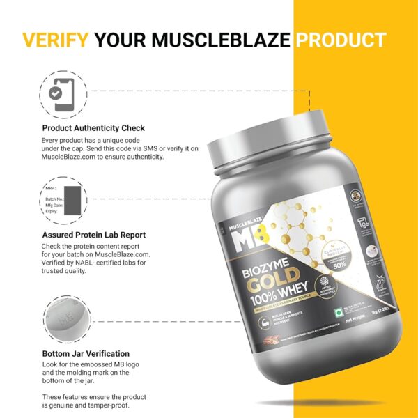 MuscleBlaze Biozyme Gold 100% Whey Protein (Monk Fruit Sweetened Chocolate Hazelnut, 1kg / 2.2 lb) | Whey Isolate as Primary Protein Source