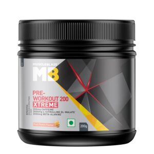 MuscleBlaze Pre Workout 200 Xtreme (Fruit Punch, 60 Servings, 200g) | 200mg Caffeine, 200mg Theanine, 2000mg Beta Alanine, 3000mg Citrulline