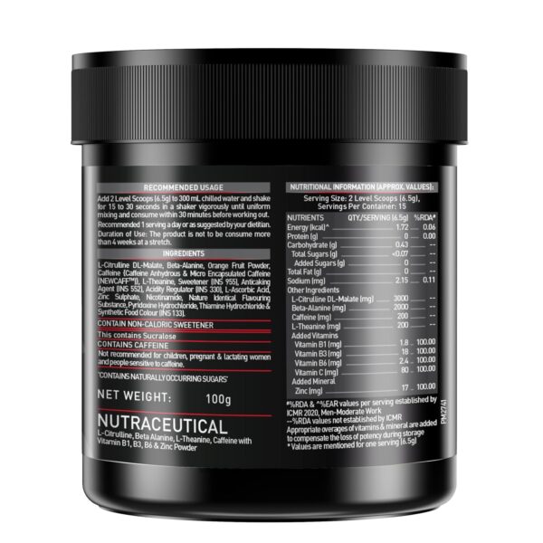 MuscleBlaze Pre Workout 200 Xtreme (Berry Bolt, 30 Servings, 100g) | 200mg Caffeine, 200mg Theanine, 2000mg Beta Alanine, 3000mg Citrulline