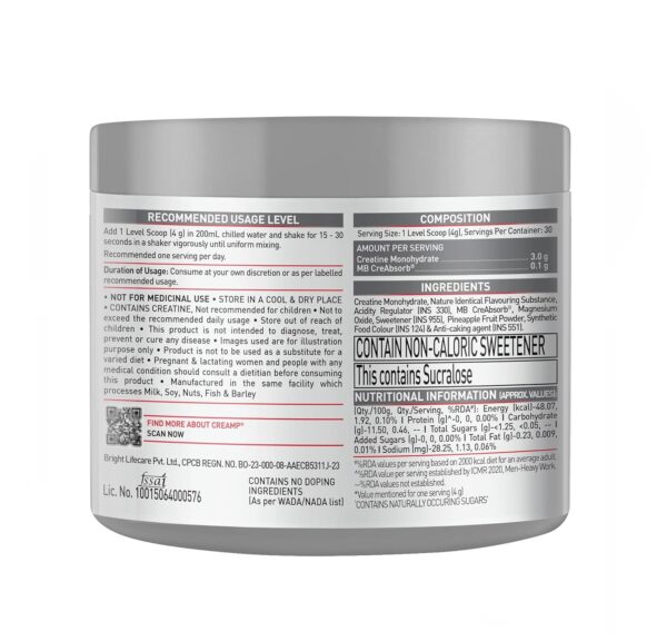 MuscleBlaze Micronised Creatine Monohydrate CreAMP Powder, Watermelon Kool Aid (30 Servings, 120g) | Trustified Certified Creatine