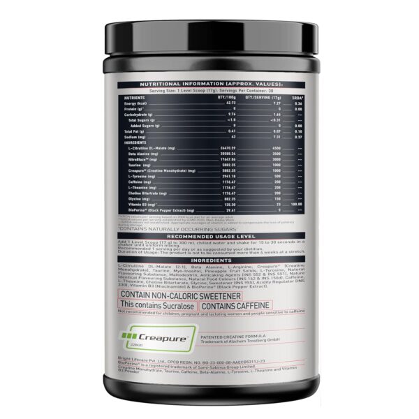 MuscleBlaze Pre Workout WrathX with Creapure, Nitroblaze & BioPerine (Fruit Fury, 510g, 30 Servings)