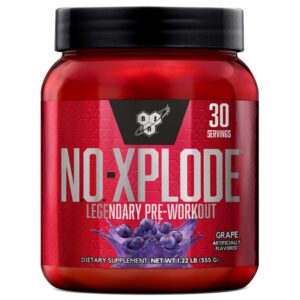 BSN N.O.-XPLODE Pre Workout Powder, Energy Supplement for Men and Women with Creatine and Beta-Alanine, Flavor: Grape, 30 Servings