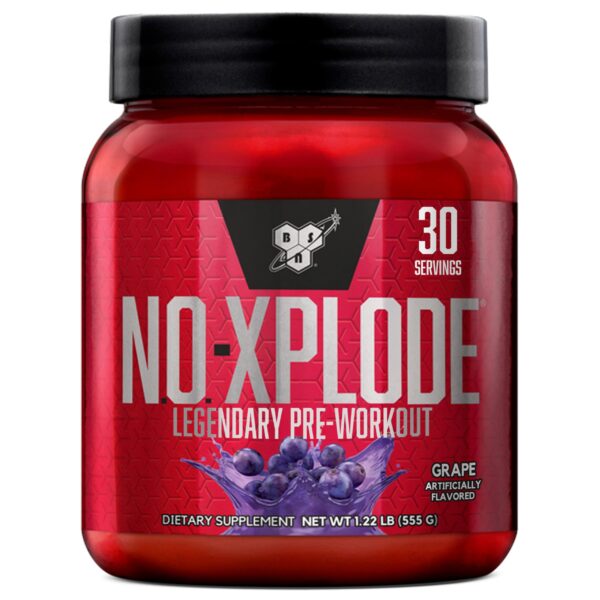 BSN N.O.-XPLODE Pre Workout Powder, Energy Supplement for Men and Women with Creatine and Beta-Alanine, Flavor: Grape, 30 Servings