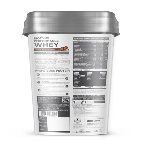 MuscleBlaze Biozyme Performance Whey Protein Powder, Chocolate Hazelnut (4kg / 8.8lbs) | 25g Protein Per Scoop | Clinically Tested 50% Higher Protein Absorption