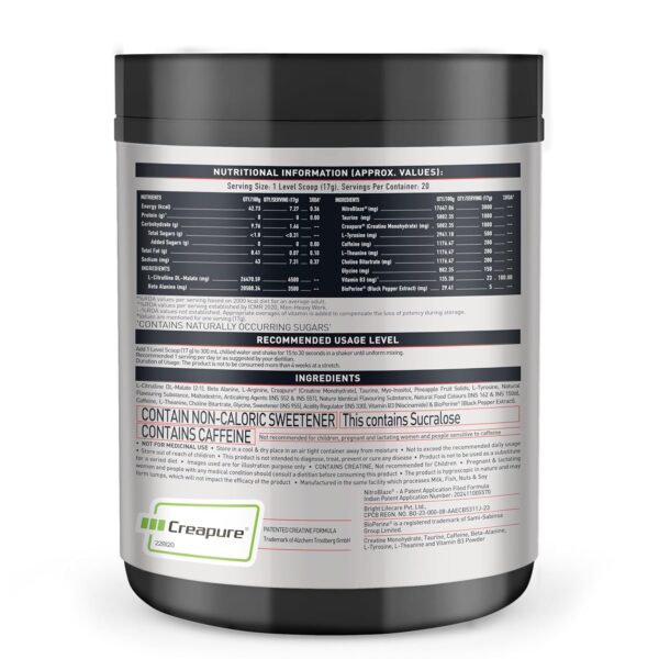MuscleBlaze Pre Workout Wrathx With Creapure,Nitroblaze & Bioperine (Fruit Fury,340 G,20 Servings),Powder,1 Count