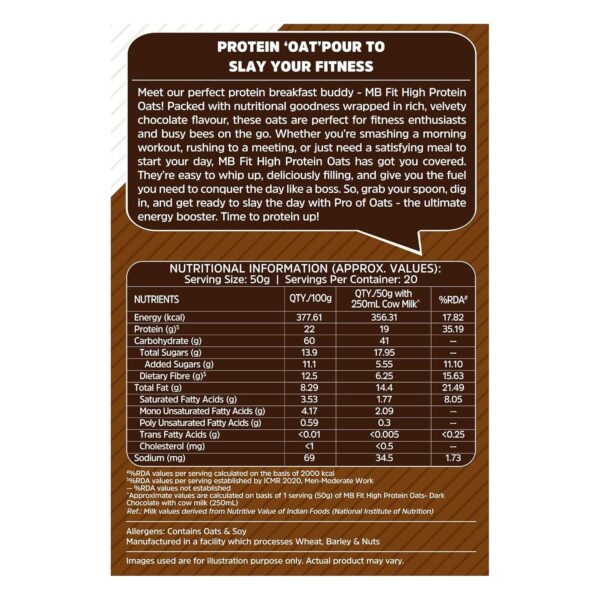 MuscleBlaze Fit High Protein Oats (Dark Chocolate, 1kg) | 22g Protein | Breakfast Cereals for Weight Management