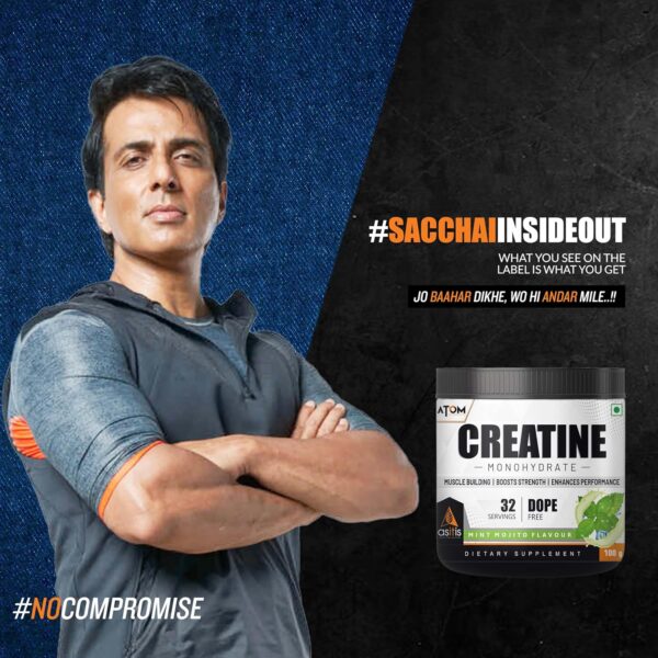 Asitis Nutrition Atom Creatine Monohydrate Powder 250 grams - 80 Servings | Dope Free | Enhances Performance | Promotes Muscle Gains | Mint Mojito Flavour