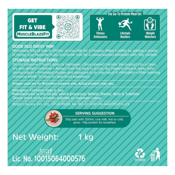 MuscleBlaze Fit High Protein Oats (Fruit & Super Seeds, 1kg) | 23g Protein | Breakfast Cereals for Weight Management
